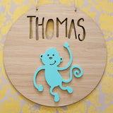 Monkey Bamboo & Acrylic Wall Plaque